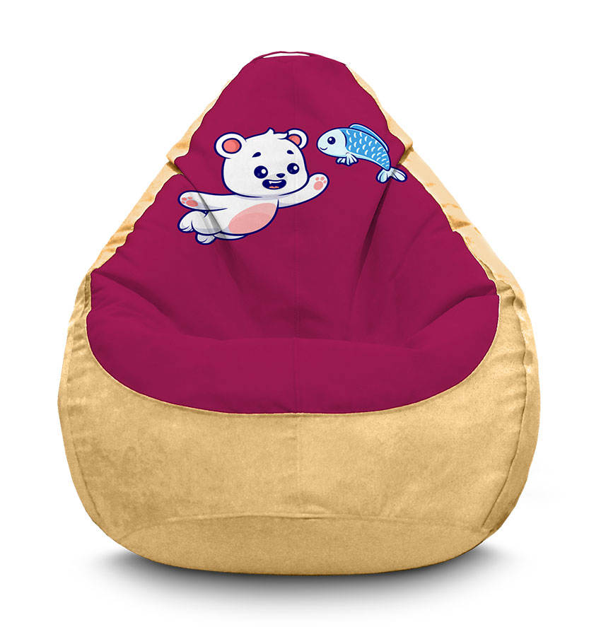 Крісло мішок Білий ведмедик з рибою. Flock бежевий