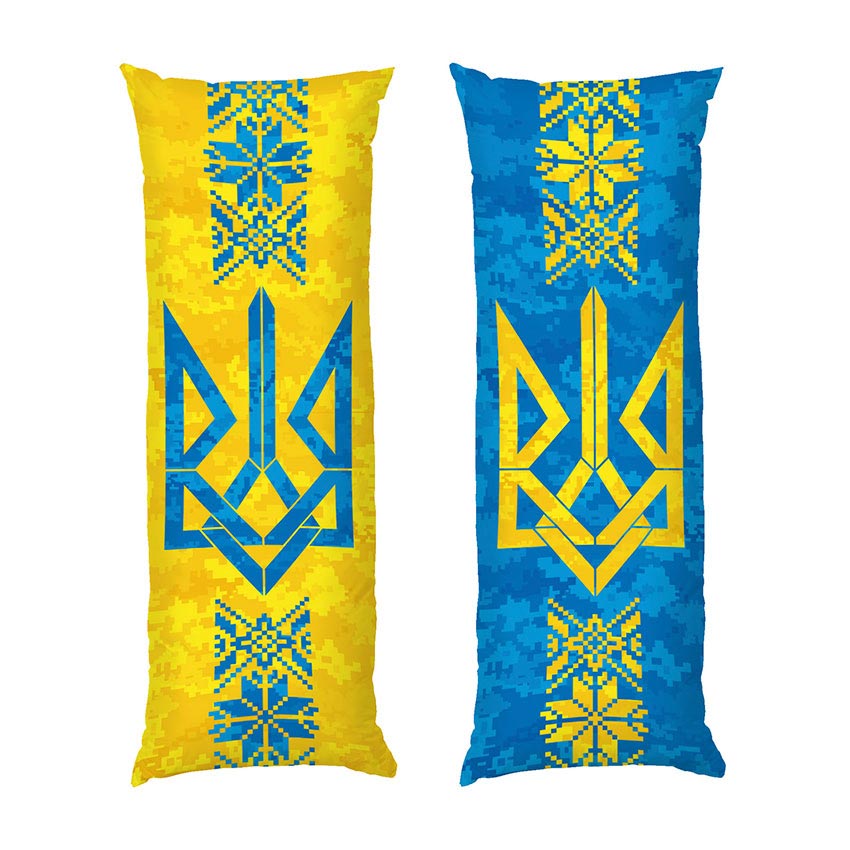 Герб України з вишиванкою. Синьо-жовтий