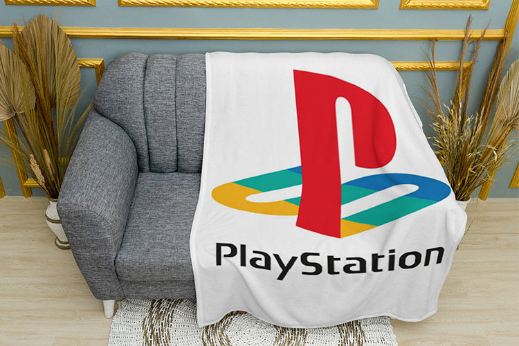 Плед «Ігрова приставка. Лого. Білий фон. PlayStation. Logo. White background»