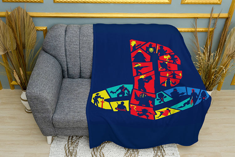 Плед «Ігрова приставка. Лого. Синій фон. PlayStation. Logo. Blue background»