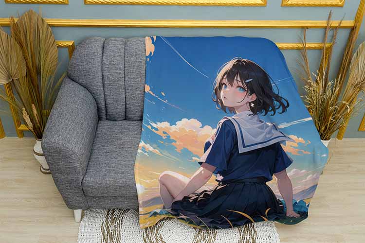 Плед «Дівчинка сидить у полі. The girl is sitting in the field. Anime»